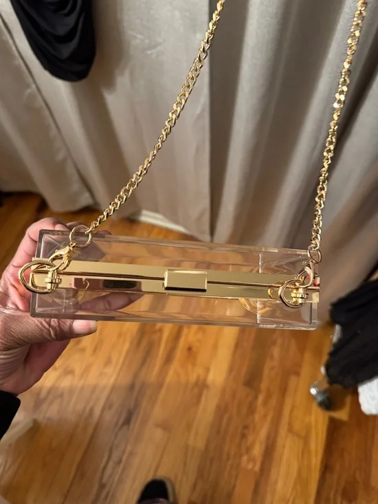 Clear Acrylic Box Clutch with Gold Chain - Picture 5 of 6